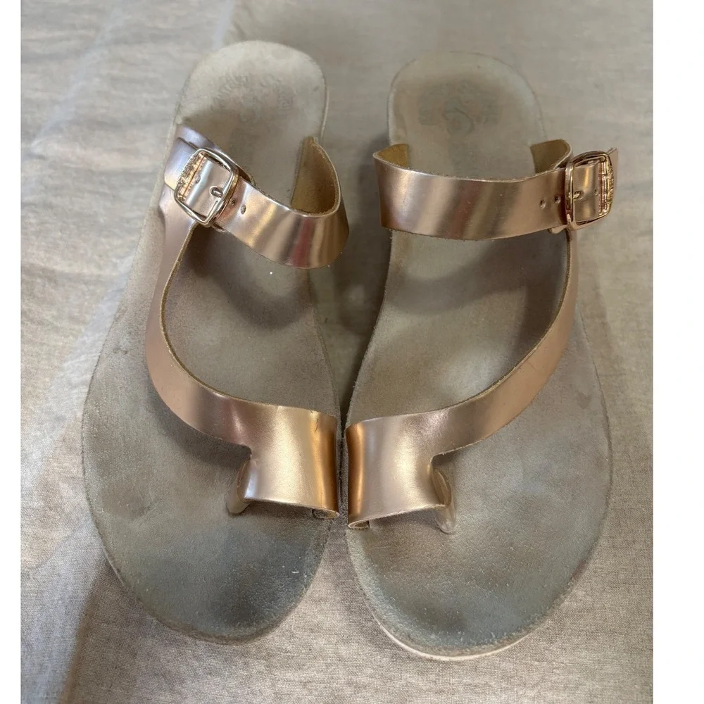 Fantasy Felisa Platform Wedge Sandals 41 Rose Gold Metallic Leather Comfort